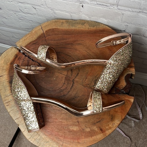 Shoe Land Madeline-Open Toe Chunky Block Heel Dress Sandals (RoseGoldGlitter) - Picture 9 of 14